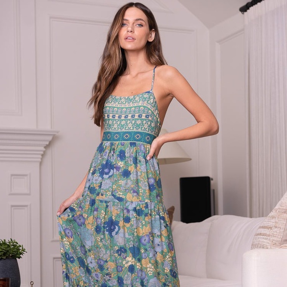 Lulus Green Multi Floral Print Maxi Dress - M - Picture 5 of 10